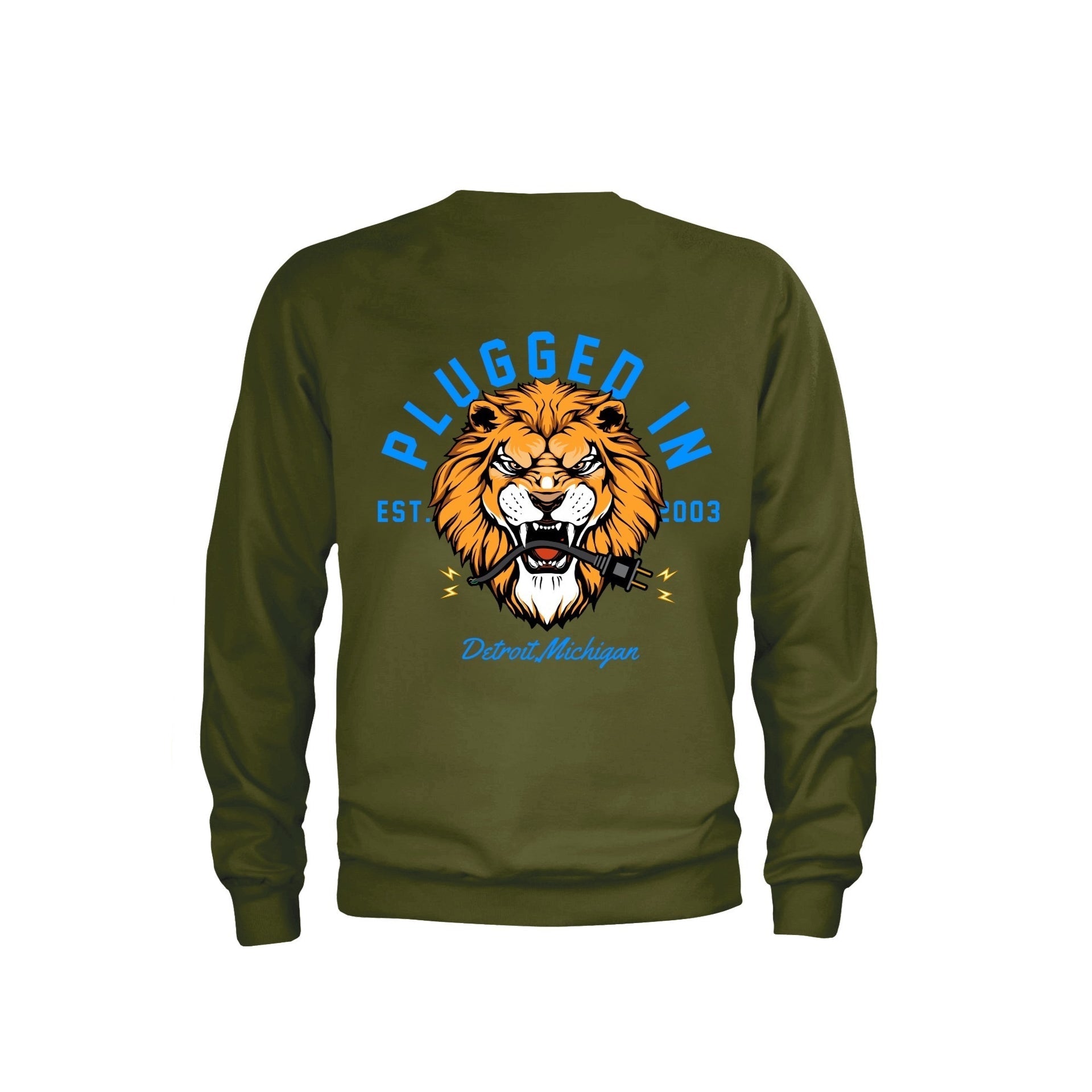 Olive Green Embroidered Premium Lions Crew Neck_Back